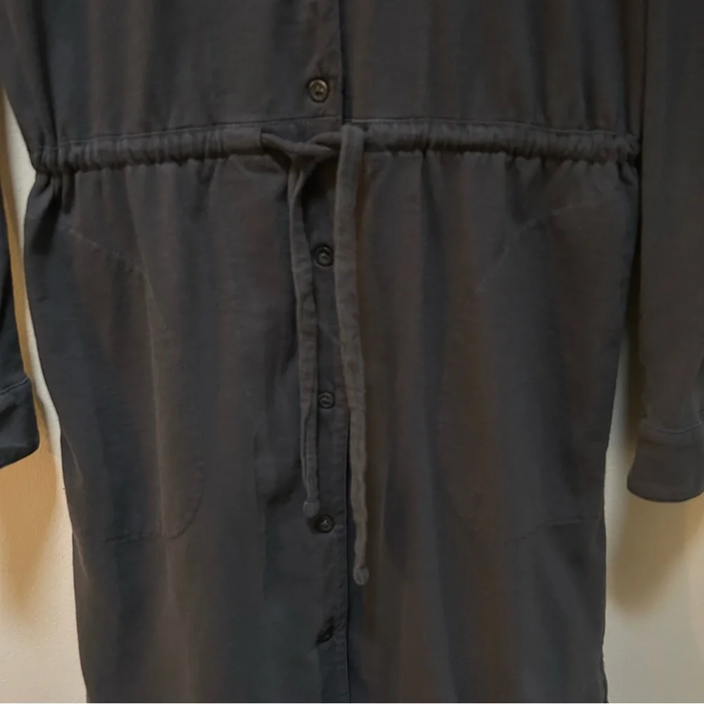 Faherty ~ Organic Sunwashed Gray Cotton Button Front Drawstring Polo Dress- XS